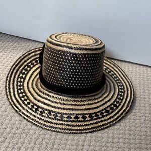 Black and Tan Patterned Straw Hat